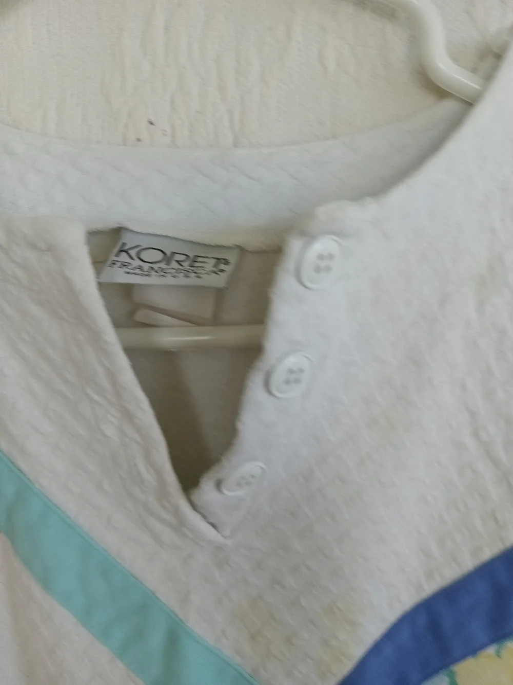 Koret White Floral Panel Colorblock Sweater Vintage Pastel Pink Blue Textured LG - Picture 11 of 12